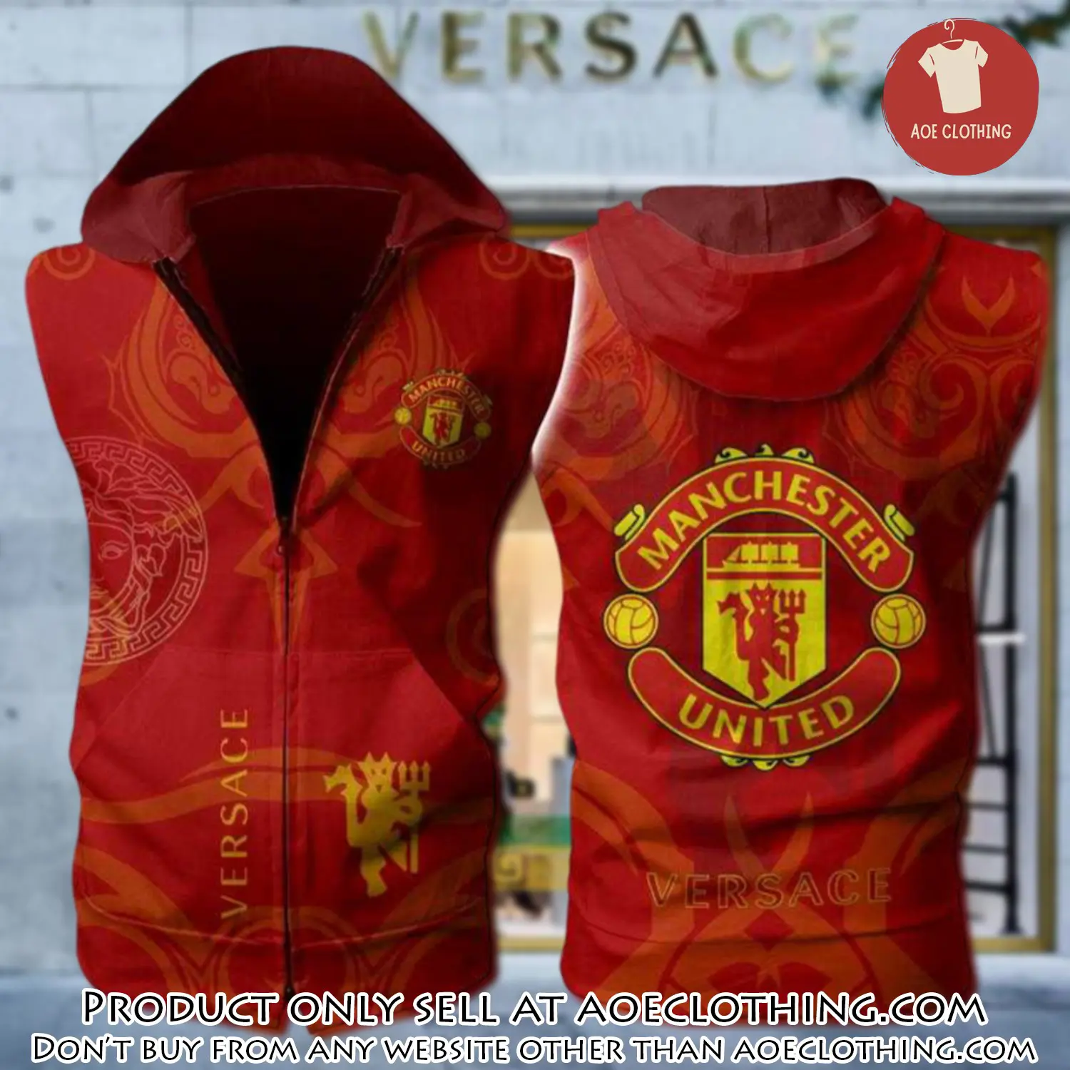 Gianni versace manchester united unisex sleeveless zip up hoodie luxury for men women szh002 aoe1952093